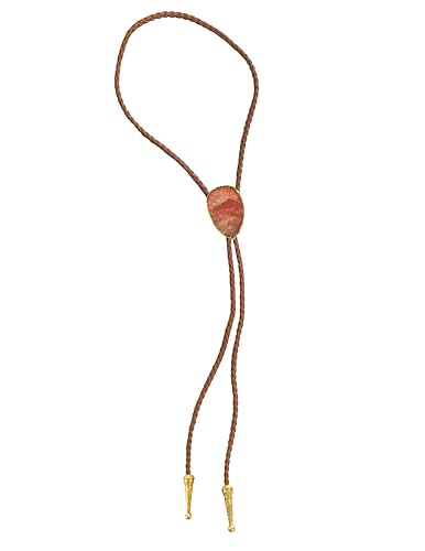 Image of Daisy Del Sol Gemstone Bolo Tie Braided Vegan Faux Leather Natural Stone Gold Handmade Necklace Adjustable Boho Western Jewelry