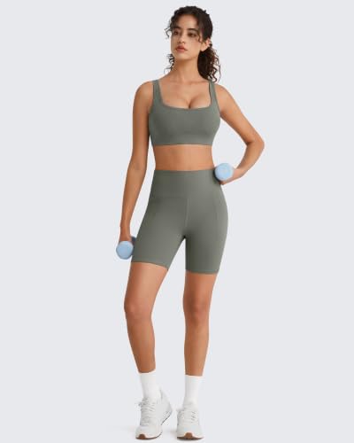 Image of G4Free BareFeel Square Neck Sports Bra Padded for Women - Strappy Y Back Crop Tank Tops Workout Camisole