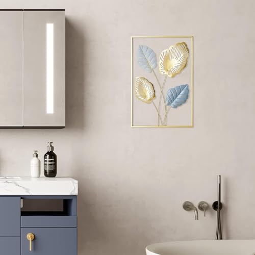 Image of Framing Hub Metal Wall Art Decor for Living Room, Monstera Leaves Wall Home Decor, Room Decor Wall Sculptures Hanging Decorations for Bedroom, Bathroom, Office Decor (Size 12x18 Inch)
