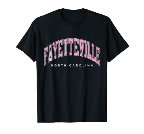 Fayetteville North Carolina NC Varsity Style Pink Text T-Shirt