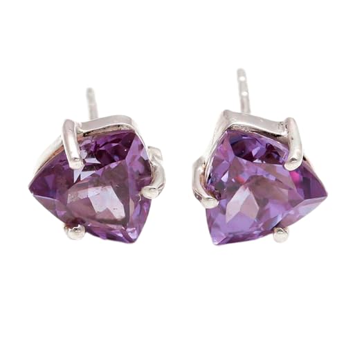 Puces d'oreilles en alexandrite véritable et argent 925 de prestige trilon