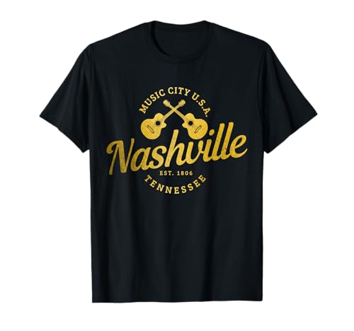 Nashville Tennessee Country Music City Guitarra Vintage Nash Camiseta