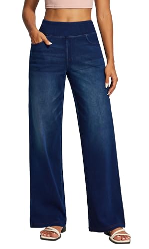 IUGA Wide Leg Jeans Woman High Waisted Pull On Baggy Jeans for Women Stretchy Trendy Womens Jean Straight Casual Denim Pants