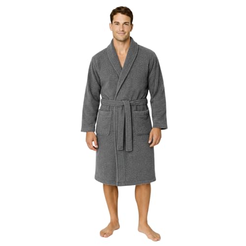Dressing Gown for Women & Men | Towelling Bathrobe for Adults with Belt, Pockets & Shawl Collar | Women's Dry Style Robes & Men’s Nightwear | 100% Cotton, Warm, Soft & Cozy Loungewear (Grey-S/M)