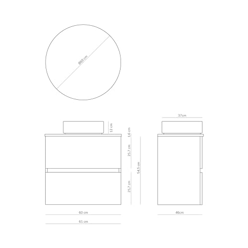 Mueble de baño de melamina 16mm con lavabo cerámico redondo negro mate 4