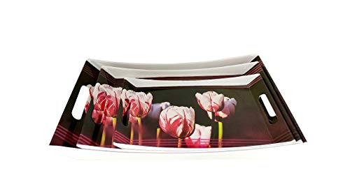 Image of UPC Preimum Melamine Break Resistant Serving Tray Set Flora Shape Modern Designs(Set of 3 S,M,L)