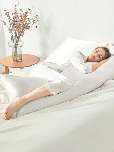 THXSILK 100% Pure Mulberry Silk Body Pillowcase for Hair and Skin, Upgraded Real Grade 6A+ Silk, Durable, Ultra-Soft Breathable Silk Pillow Case (Body Size 20"x54", White)