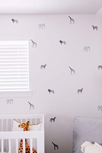 Modern Maxwell Wall Art Decals For Boys Girls Nursery, Bedroom, Living Room "Safari" Black Jungle Animals Room Sticker 40 Pieces #TOP3