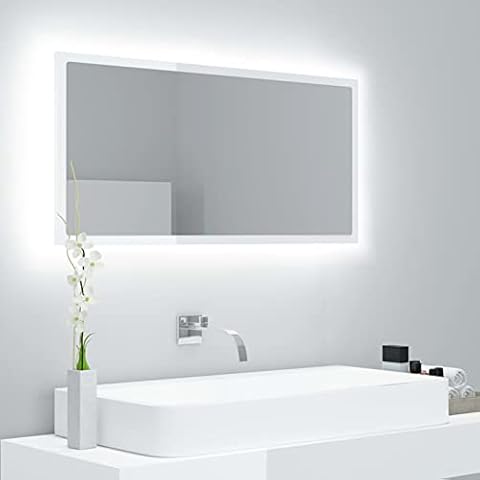 Mogou LED Bathroom Mirror, Wall Mirror For Bedroom, Bedroom Mirror for Home Workout Gym High Gloss White 90x8.5x37 cm Chipboard Cover