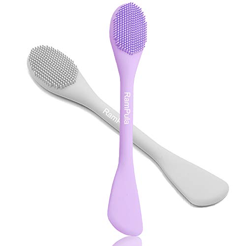 RamPula Facial Cleansing Brush, 2 in 1 Silicone Face Mask Brush & Face Scrubber, For Exfoliating, Massaging, Remove Blackheads, Makeup Skincare Removal, Applicator for Mud, Clay, Body Lotion, DIY Mask 2 PCS