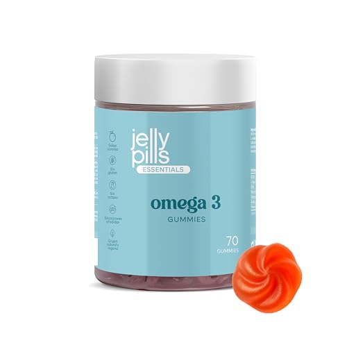 Jelly Pills Gominolas de Omega 3 concentrado (DHA + BCAA) y Vitaminas grupo B - 70 Gummies Veganas sabor Naranja - Sin azúcares añadidos - Para Niños y Adultos