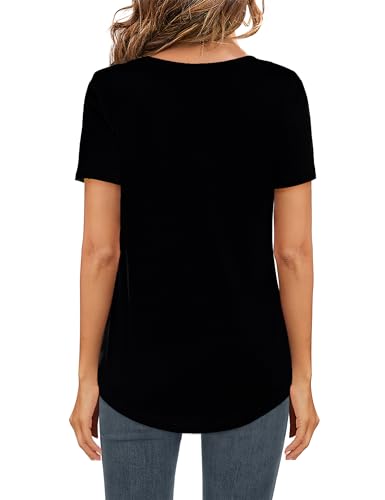 Image of Elesomo Womens T Shirts V Neck Summer Short /Long Sleeve Cotton Tops Tees