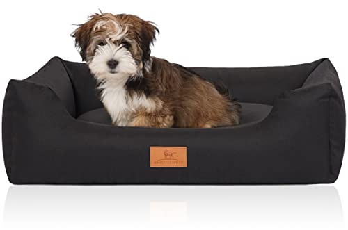 Image of Knuffelwuff Lotte Velour Dog Bed with Fine Hand-Woven Character, S 70 x 50 cm, Black, Removable Cover, Washable, for Large, Medium and Small Dogs