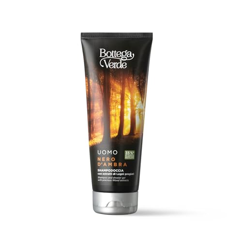 Bottega Verde - Nero d'Ambra, Shampoo Doccia Uomo, 200 ml, Azione Tonificante e Energizzante, Pratico Formato 2 in 1 per Detergere Pelle e Capelli