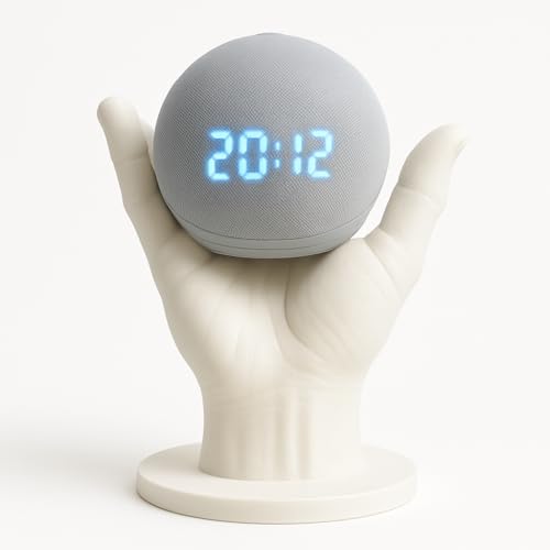 Suporte Mão 3D para Echo Dot 4 e 5 com Relógio, Base Decorativa Alexa, Preto ou Branco, Suporte de Mesa, Organizador Echodot (Branco)