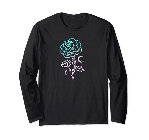 Pastel Goth Flower Emo Aesthetic Clothes Moon Flower Manche Longue