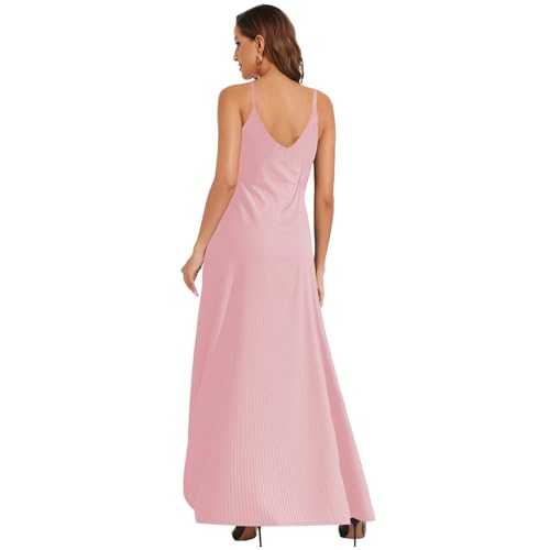DinyIn Women\'s Pink Summer Maxi Dresses Sexy V Neck Loose Ribbed African Dress Casual Plus Size Adjustable Sundress with Pockets
