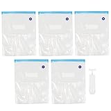 PATKAW Bolsas de Vacío para Alimentos 26x34 Cm 5 Unidades Bomba Manual Filtrable, Bolsa de Compresión Reutilizable y Resistente para Conservación y Almacenamiento en Cocina