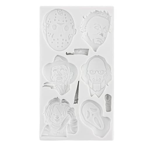 MINFEIDMS Horror Characters Fondant Moulds Scary Movie Characters Silicone Mould for Halloween Friends Cake Decorating Cupcake Topper Candy Chocolate Gum Paste Polymer Clay