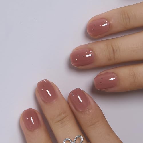 Image of CurvLife Extra Short Square Press On Nails, Nude Pink Mocha Blush, Soft Gel