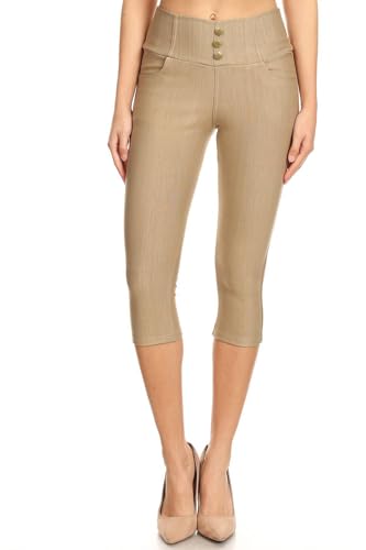 Women's High Waist Stretch Skinny Denim Capri Jeggings with Pockets (X-Large, Capri-Khaki)