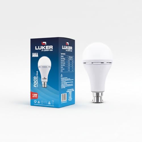 Image of LUKER JVLuker 12W Emergency LED Bulb B22 Base Energy Efficient Inverter Light 3.5 Hours Backup 120 Degree Wide Beam Coverage High CRI Lights for Home and Office 1 Year Warranty (Pack of 1, White)