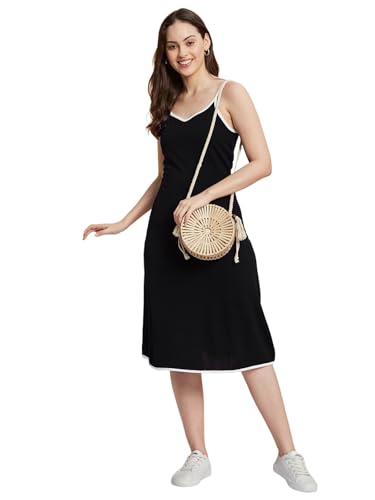 Selvia Western One Piece Knee Length Dress for Women (794DTK12211N-L_Black)
