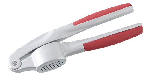 Fackelmann Knoblauchpresse BORD, praktischer Küchenhelfer mit Funktionsteil aus Alu, Knoblauchschneider mit ergonomischem Anti-Rutsch-Griff aus Kunststoff (Farbe: Rot/Silber), Menge: 1 Stück