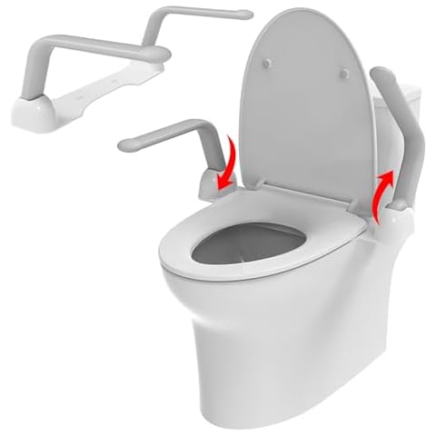 KSITEX Toilet Safety Rails for Elderly, Toilet Safety Frame Senior with Armrest Handles Fold or Lift Toilet Grab Bar Heavy Duty (520 LB) Stable Support Cover