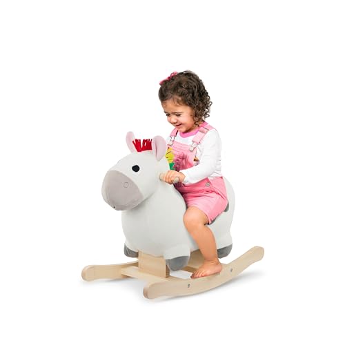 Image of Battat Zebra Rocking Horse, Wooden Rocker with Plush Body, Soft Toys | Rockin' Zebra rocking toy with wooden handles, soft seat, clip-clop sounds, active pretend play, Soft Toys, 12+ Months