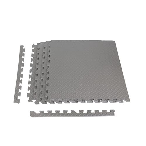 ForzaFit Lot de 4 tapis de sol en mousse EVA - Tapis de sol pour enfants - Gris - 120 x 120 cm - Avec bord - Tapis de jeu pour enfants - Tapis de protection du...
