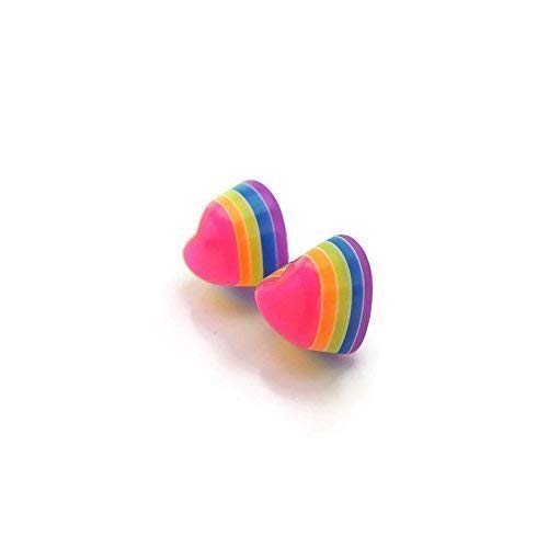 Pretty Smart Tiny Layered Rainbow Heart Earrings On Plastic Posts Metal Free 8Mm #TOP1