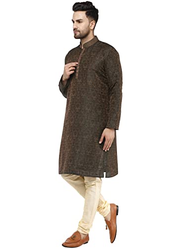 Image of Amazon Brand - Anarva Men's Jacquard Silk Embroidered Kurta Pyjama Set Paisley Thread Work Festive Party Dress