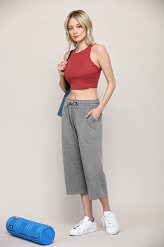 Image of Lock and Love Womens Capri Pants Loose Yoga Pants Wide Leg Drawstring Comfy Lounge Pajama Capris Sweatpants with Pockets