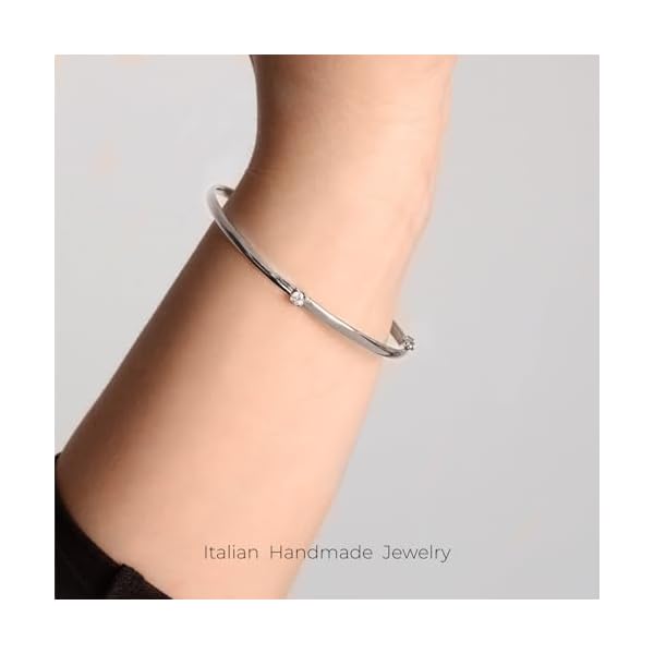 forme di Lucchetta - Womens 7" Sapphire Gold Bangle | Stone 0.14ct | 14k Real White Gold | Authentic Italian Jewelry from Italy - Image 3