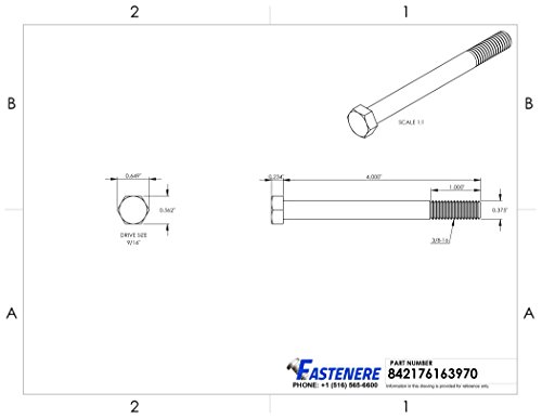 Image of 3 /8-16 x 4 Hex Head Cap Screw Bolts, External Hex Drive, Stainless Steel 304, Partially Threaded, Stainless Steel, Quantity 5 By Fastenere
