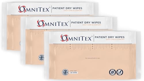 300x Omnitex XL Patient Cleansing Dry Wipes - UK Made | Soft Daily Care & Comfort | High Absorbency Gentle & Strong | Adult Wipes for Incontinence Bed Bath & outdoors (3x Pack of 100)