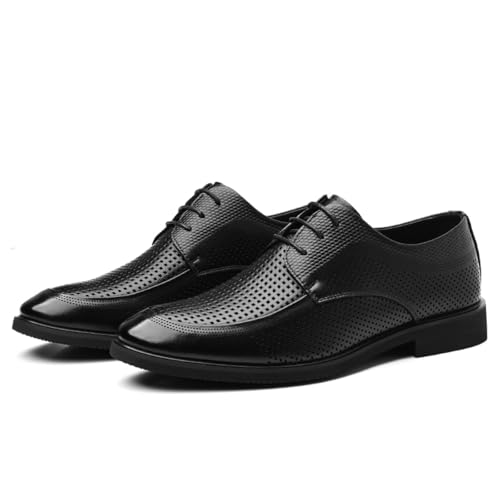 Men's Classic Hollow Breathable Leather Dress Lace-up Oxford Shoes Retro Pointed Toe Low Top Business Office Formal Derby Shoes