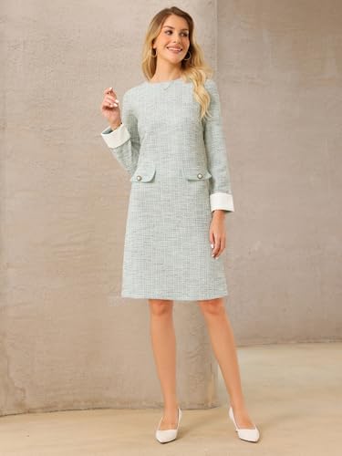 Women's Tweed Dress Formal Work Long Sleeve Sheath Dresses2