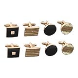 4 Pair Gold Cufflinks For Men Set, Cuff Links Mens Personalised Cufflinks For Men, Fashion Men Cufflink Striped Disc Square Rectangle Cuff Links for Business Wedding Formal Occasion Valentine's Gift