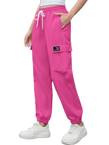 Image of Cromoncent Girls&Womens Cargo Pants Elastic Waist Lightweight Outdoor Jogger Pants, 6 Years - XX-Large