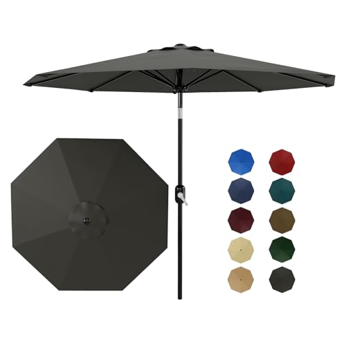10Ft Patio Umbrella - 8 Sturdy Ribs Outdoor Table Umbrella with Crank Lift & Push Button Tilt - Market Umbrella for Pool, Deck, Yard, Garden -Gray