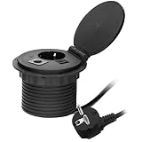ORNO GM-9015(GS) Prise de Table escamotable Ø 8 cm avec Chargeur à Induction, 2 Ports USB (A, C) Câble de 1,8 m avec Presse-étoupe (Noir) - Produit pour Le Marché Allemand