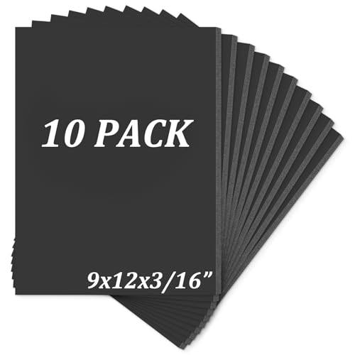 Mat Board Center, Pack of 10 Acid-Free Foam Boards, 9x12 inch Black Foam Boards, 3/16" Thick