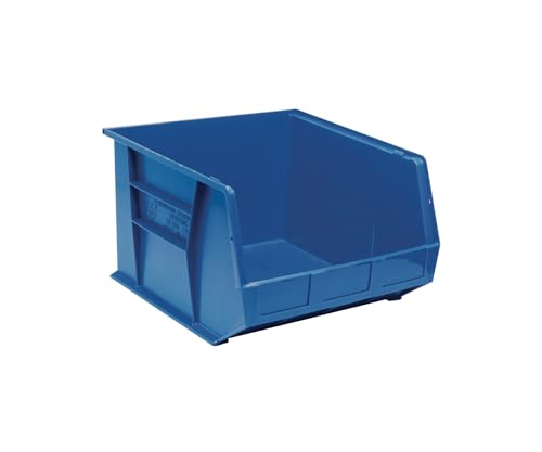 Quantum Storage QUS270BL Heavy-Duty Stackable Plastic Storage Bins for Workshop, Warehouse & Garage, Ultra Stack & Hang, 18" x 17" x 11", Blue, 3-Pack