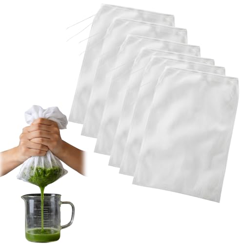Ruvan 6 Piezas Bolsas De Leche De Nueces, Bolsas Reutilizables Malla Fina Nailon Con Cordón, Filtro De Alimentos, Para Queso Casero, Zumo De Frutas Y Zumo De Verduras, Lavable Y Reutilizabl