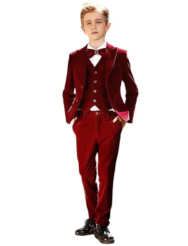 Costume trois pièces en velours pour garçon avec veste gilet et pantalon tuxedo slim