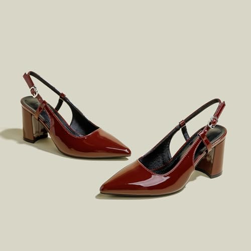Women's High Heels Pointed Toe, Thick Heel Closed Buckle, Mid-Heeled Patent Leather Dress, Party Dress Shoes Office Work High Heel Pump Shoes4
