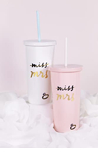 Kate Spade New York Acrylic Bridal Tumbler With Lid And Straw, 20 Oz Tumbler For Bride To Be, Slim Double Wall Tumbler, Miss To Mrs. (Blush) #TOP2