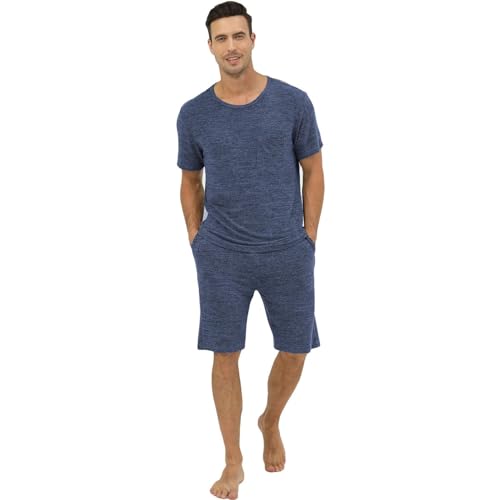 Men's Summer Short Sleeve Pajama Set Soft Shorts Crew Neck Elastic Waist Lightweight2